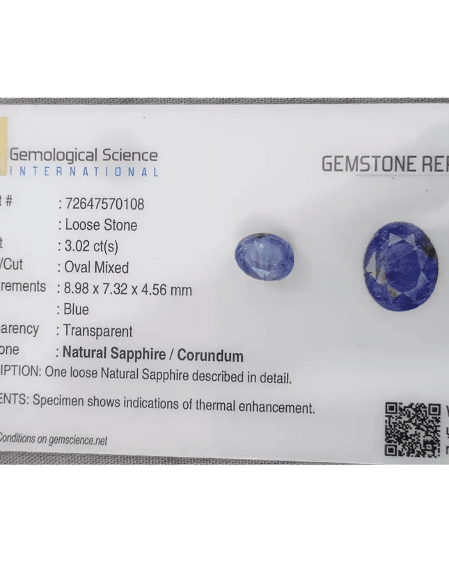 GSI Certified 3.02ct Blue Ceylon Sapphire, Natural Gemstone - SMSGEMS 