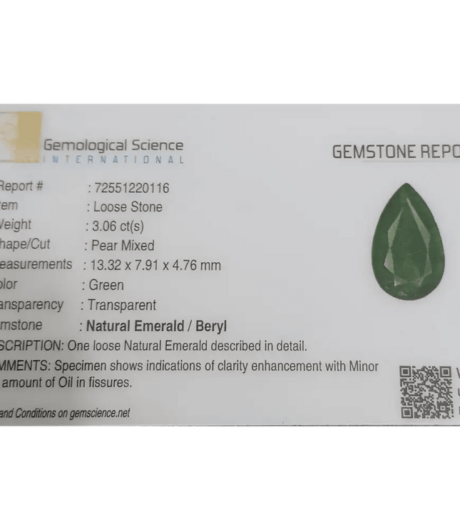 GSI Certified 3.06ct Velvet Green Emerald Natural Earth Mined Gemstone - SMSGEMS 