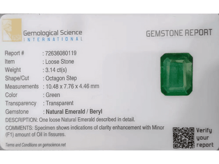 3.14ct Zambian Emerald GSI Certified - SMSGEMS 