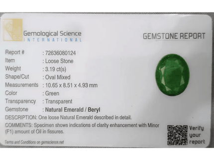 3.19ct Medium Deep Vivid Green Emerald - SMSGEMS 