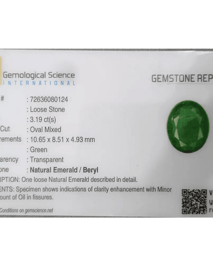 3.19ct Medium Deep Vivid Green Emerald - SMSGEMS 