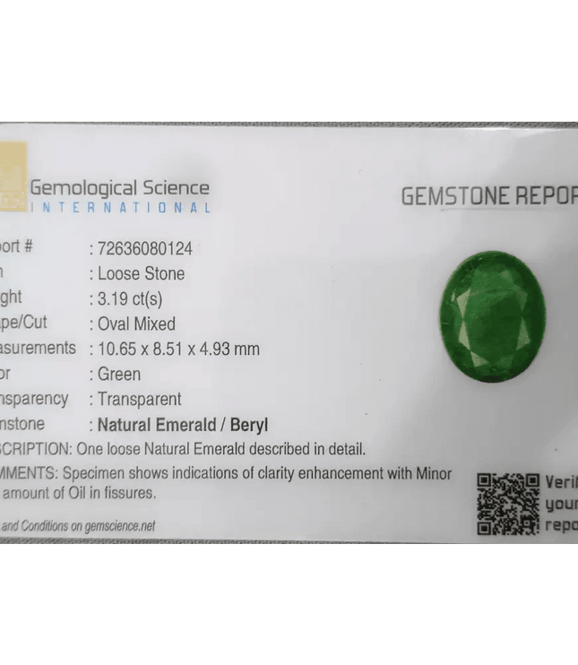 3.19ct Medium Deep Vivid Green Emerald - SMSGEMS 