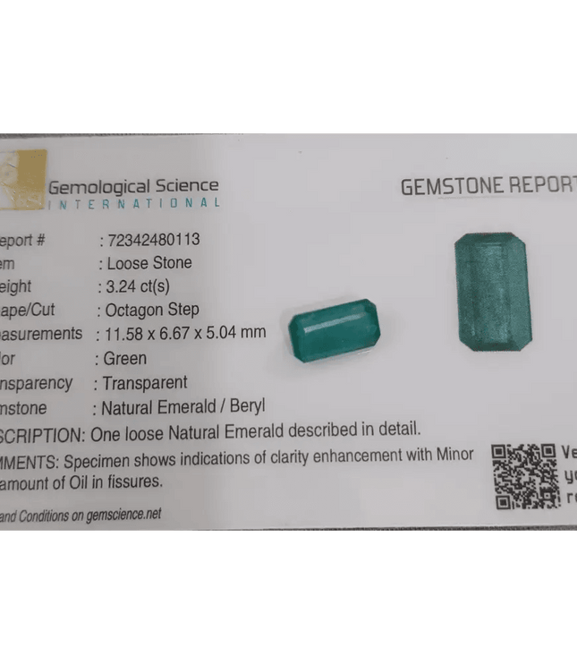 GSI Certified 3.24ct Zambian Emerald , 100% Natural Earth Mined Gemstone. - SMSGEMS 