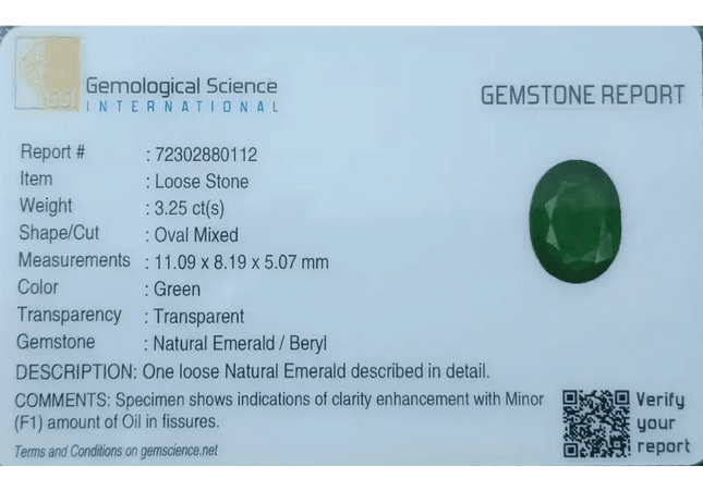 GSI Certified 3.25ct Velvet Green Swat Emerald , 100% Natural Earth Mined Gemstone - SMSGEMS 