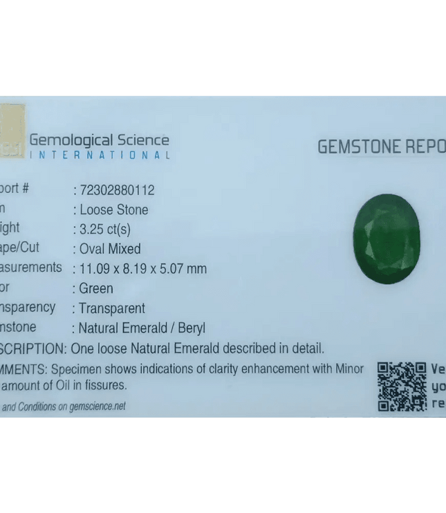 GSI Certified 3.25ct Velvet Green Swat Emerald , 100% Natural Earth Mined Gemstone - SMSGEMS 