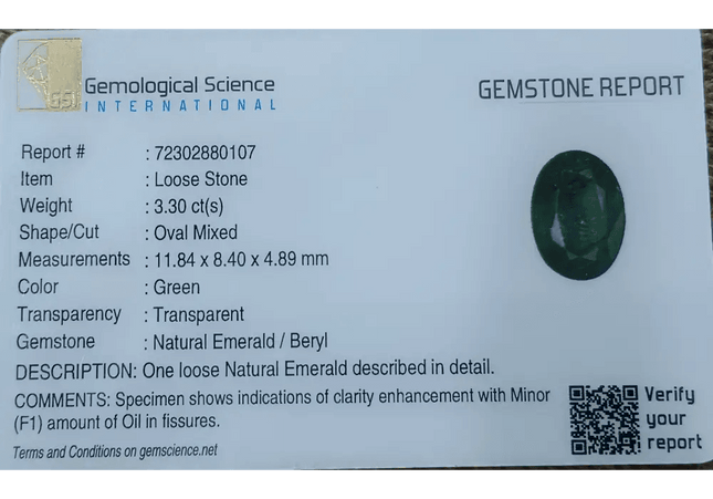GSI Certified 3.30ct Deep Vibrant Green Zambian Emerald, Natural Gemstone - SMSGEMS 