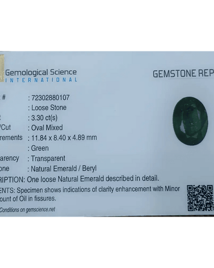 GSI Certified 3.30ct Deep Vibrant Green Zambian Emerald, Natural Gemstone - SMSGEMS 