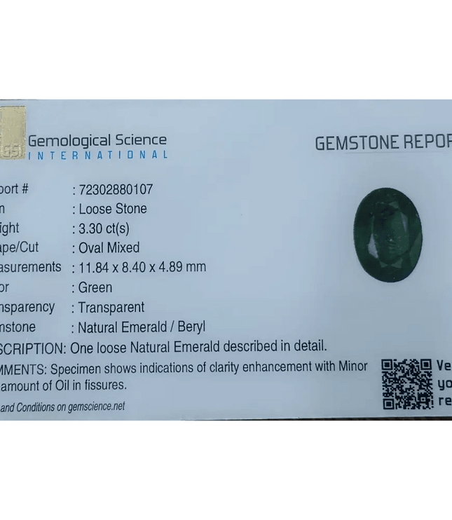 GSI Certified 3.30ct Deep Vibrant Green Zambian Emerald, Natural Gemstone - SMSGEMS 