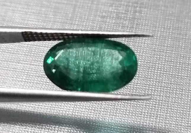 GSI Certified 3.33ct Full Luster Deep Green Zambian Emerald , Natural Earth Mined Gemstone. - SMSGEMS 