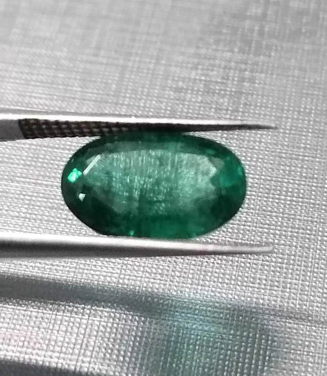 GSI Certified 3.33ct Full Luster Deep Green Zambian Emerald , Natural Earth Mined Gemstone. - SMSGEMS 