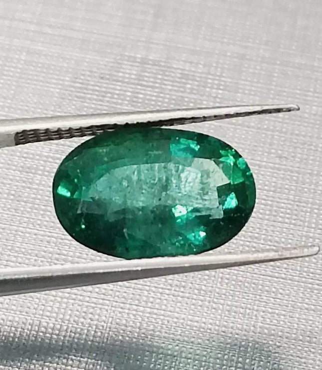 GSI Certified 3.33ct Full Luster Deep Green Zambian Emerald , Natural Earth Mined Gemstone. - SMSGEMS 