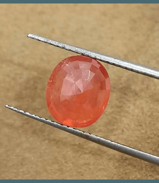 GSI Certified 3.41ct Orange Sapphire, Natural Gemstone - SMSGEMS 