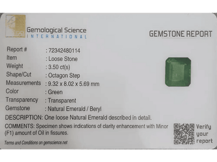 GSI Certified 3.50ct Deep Green Swat Emerala, Natural Gemstone - SMSGEMS 