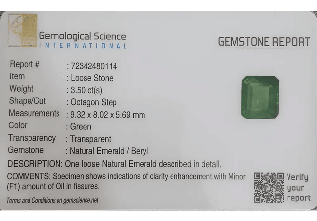 GSI Certified 3.50ct Deep Green Swat Emerala, Natural Gemstone - SMSGEMS 