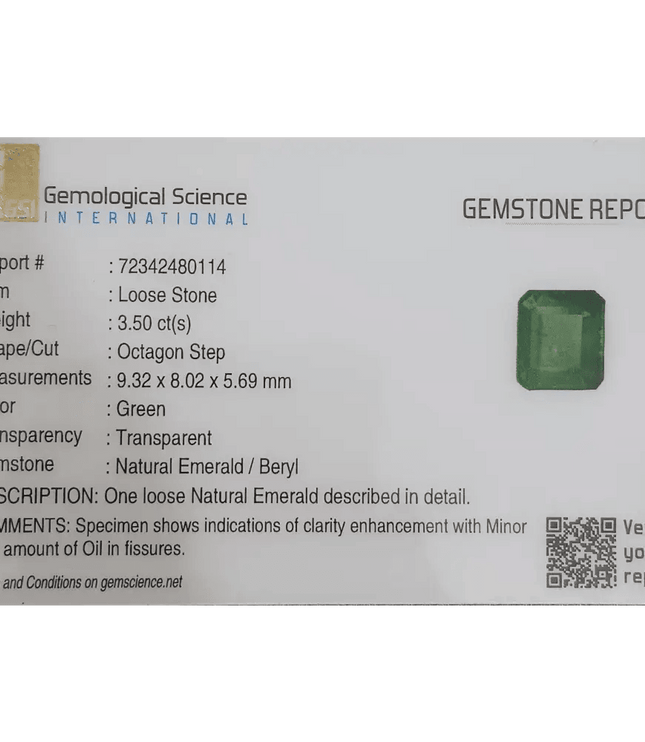 GSI Certified 3.50ct Deep Green Swat Emerala, Natural Gemstone - SMSGEMS 