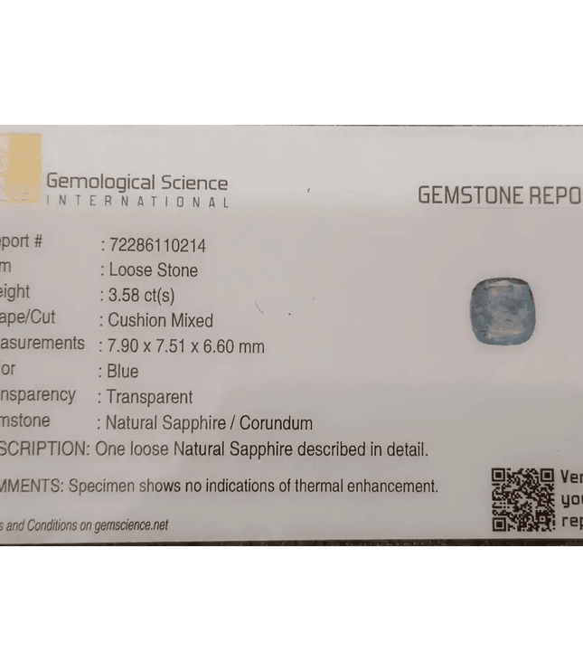 GSI Certified 3.58ct Blue Ceylon Sapphire, Natural untreated Gemstone - SMSGEMS 