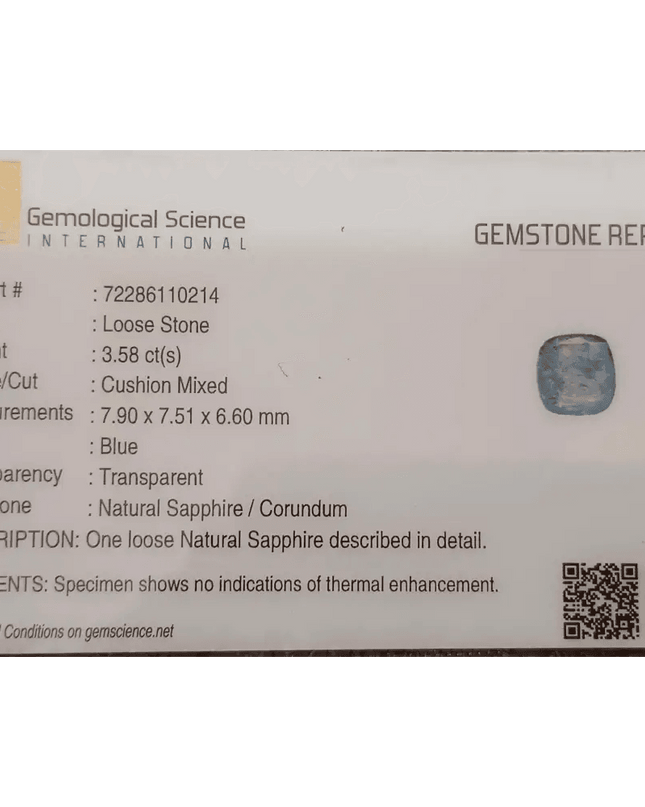 GSI Certified 3.58ct Blue Ceylon Sapphire, Natural untreated Gemstone - SMSGEMS 