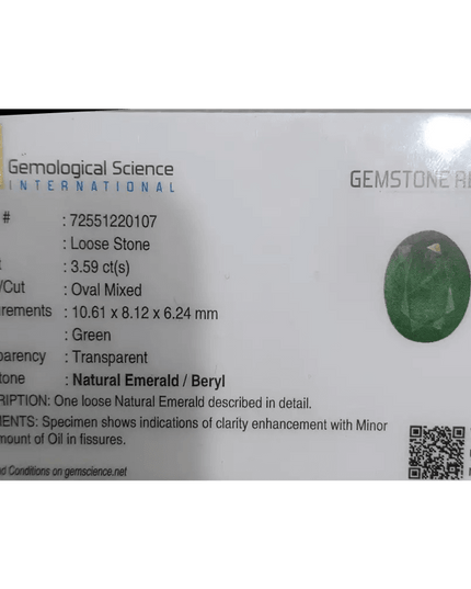 3.59ct Zambian Emerald Natural GSI Certified - SMSGEMS 