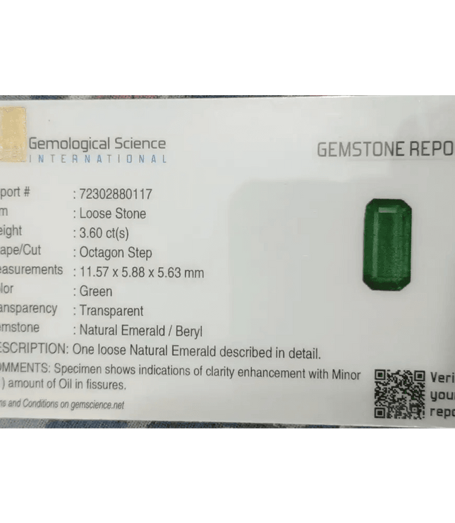 GSI Certified 3.60ct Medium Vivid Green Swat Emerald , 100% Natural Earth Mined Gem. - SMSGEMS 