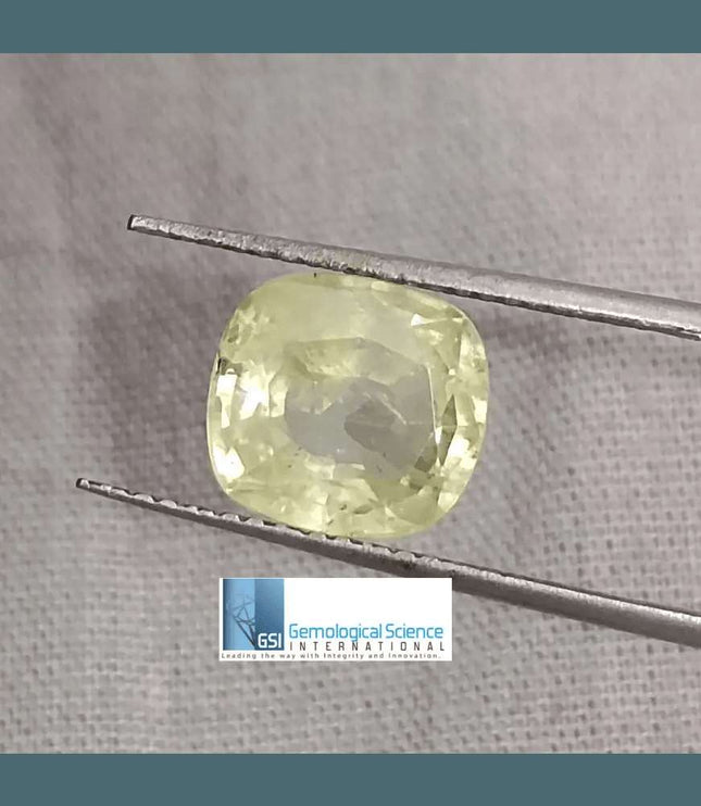 3.60ct Natural Ceylon Yellow Sapphire GSI Certified - SMSGEMS 