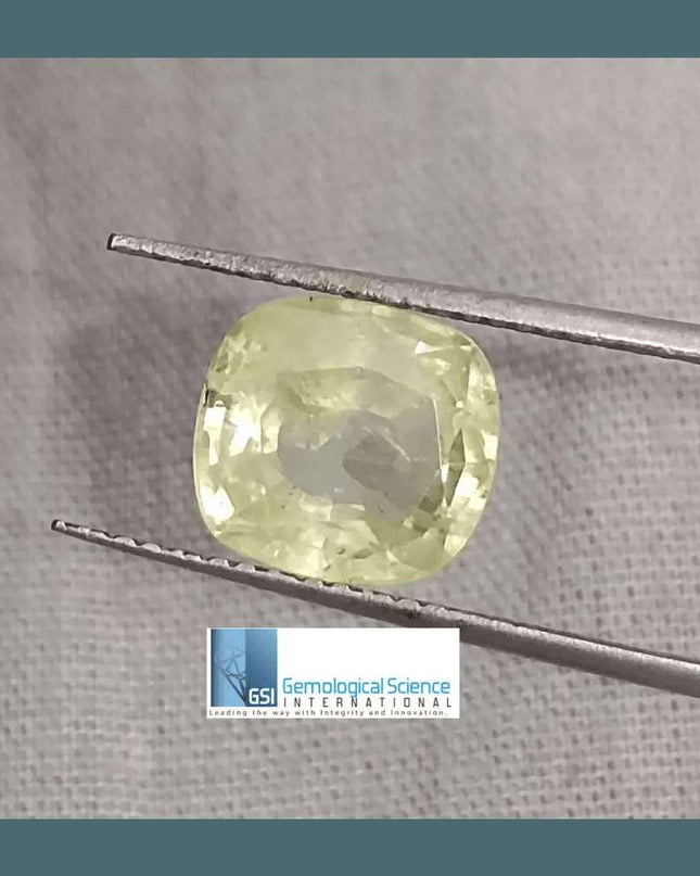 3.60ct Natural Ceylon Yellow Sapphire GSI Certified - SMSGEMS 