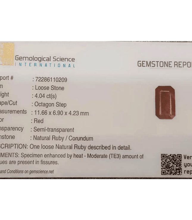 GSI Certified 4.04ct Maroon Red Ruby, Natural Gemstone - SMSGEMS 