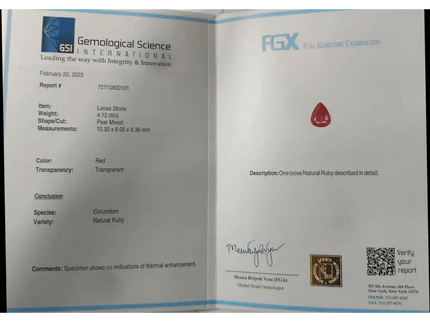 4.12ct Mozambique Ruby Natural Untreated Gemstone GSI Certified - SMSGEMS 