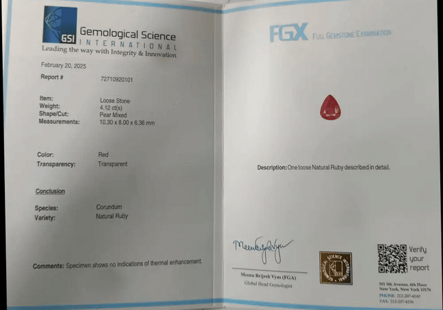 4.12ct Mozambique Ruby Natural Untreated Gemstone GSI Certified - SMSGEMS 