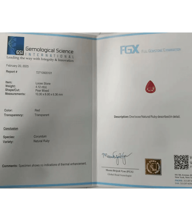 4.12ct Mozambique Ruby Natural Untreated Gemstone GSI Certified - SMSGEMS 