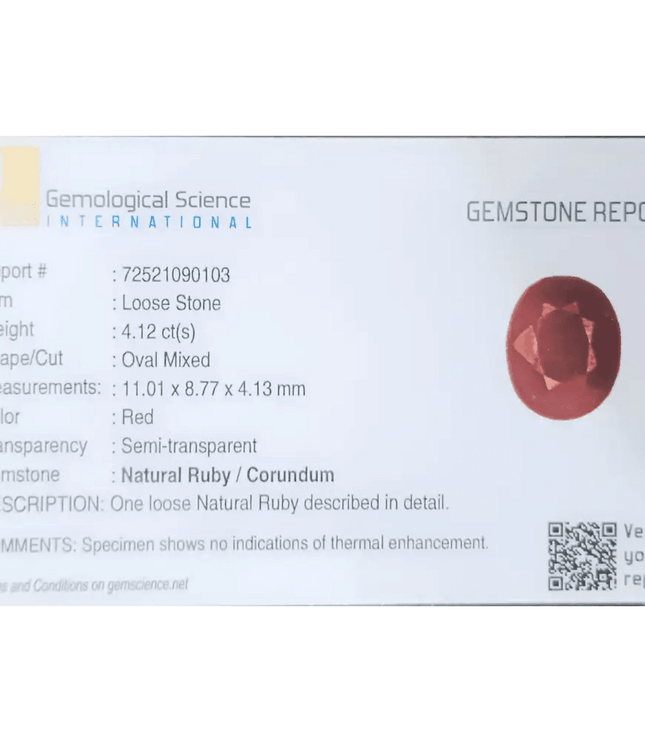 GSI Certified 4.12ct Ruby Natural Untreated Gemstone - SMSGEMS 
