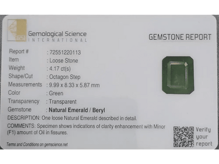 GSI Certified 4.17ct Velvet Green Emerald Natural Earth Mined Gemstone - SMSGEMS 