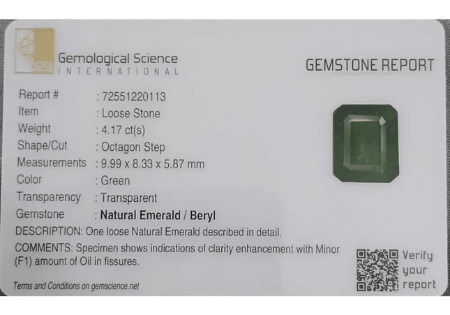 GSI Certified 4.17ct Velvet Green Emerald Natural Earth Mined Gemstone - SMSGEMS 