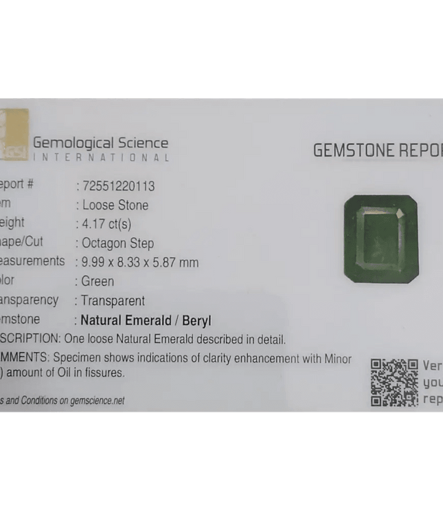 GSI Certified 4.17ct Velvet Green Emerald Natural Earth Mined Gemstone - SMSGEMS 