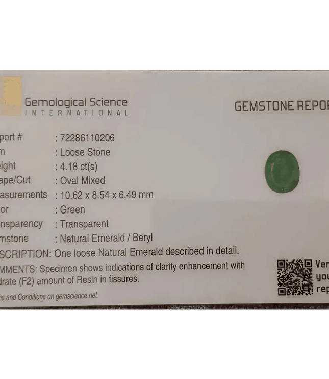 GSI Certified 4.18ct Deep Green Swat Emerald, 100% Natural Gemstone - SMSGEMS 