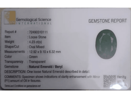 GSI Certified 4.23ct Pakistan Emerald, 100% Natural Earth Mined Gemstone - SMSGEMS 