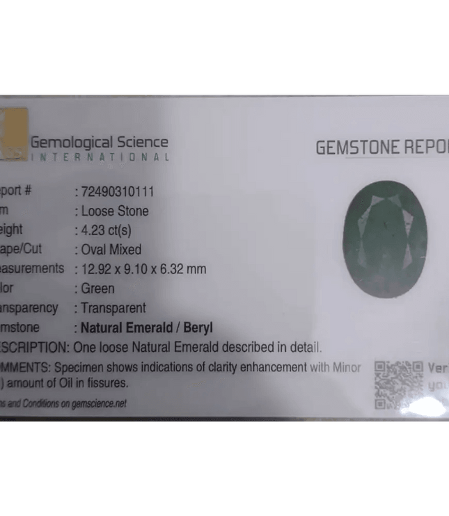 GSI Certified 4.23ct Pakistan Emerald, 100% Natural Earth Mined Gemstone - SMSGEMS 