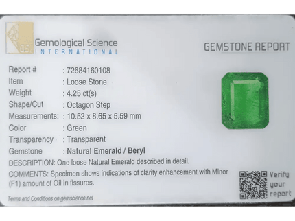 4.25ct GSI Certified Vivid Deep Green Natural Earth Mined - SMSGEMS 