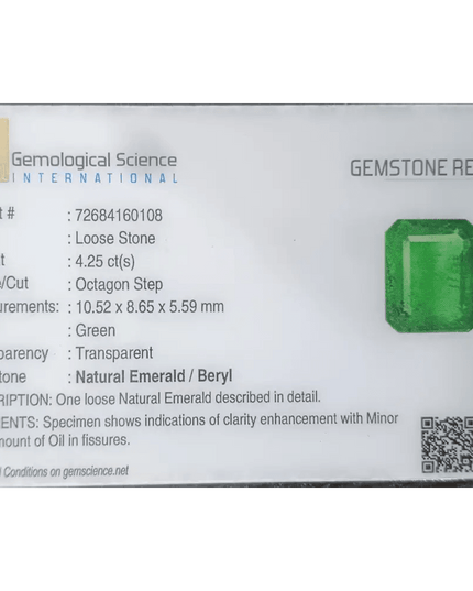 4.25ct GSI Certified Vivid Deep Green Natural Earth Mined - SMSGEMS 