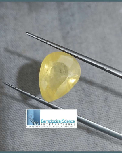 4.35ct Yellow Sapphire Natural Untreated Gemstone GSI Certified Ceylon - SMSGEMS 