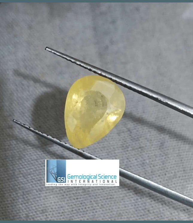 4.35ct Yellow Sapphire Natural Untreated Gemstone GSI Certified Ceylon - SMSGEMS 