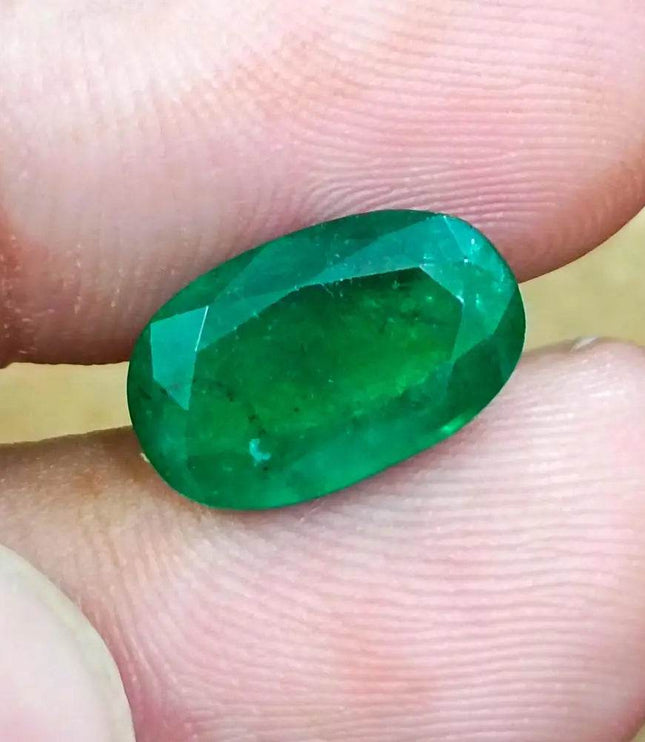 GSI Certified 4.36ct Deep Velvet Green Zambian Emerald , 100% Natural Earth Mined Gemstone. - SMSGEMS 