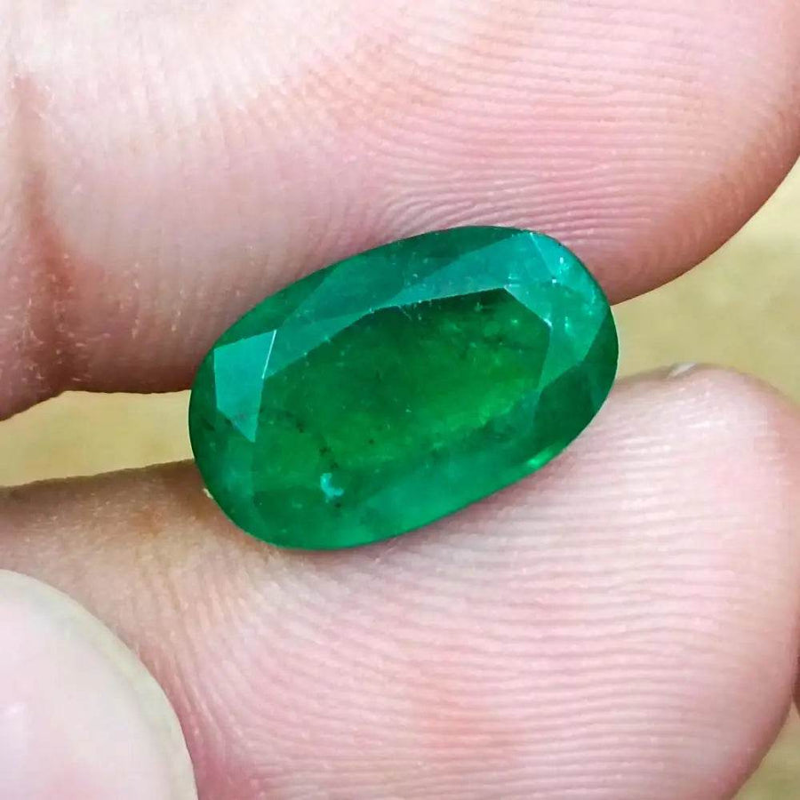 GSI Certified 4.36ct Deep Velvet Green Zambian Emerald , 100% Natural Earth Mined Gemstone. - SMSGEMS 