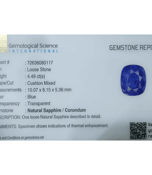 GSI Certified 4.49ct Deep Royal Blue Sapphire - SMSGEMS 