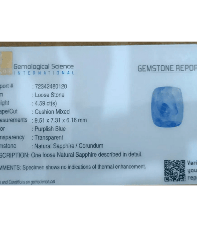 GSI Certified 4.59ct Blue Ceylon Sapphire, Natural untreated Gemstone - SMSGEMS 
