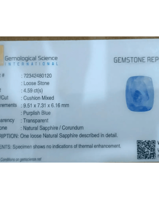 GSI Certified 4.59ct Blue Ceylon Sapphire, Natural untreated Gemstone - SMSGEMS 