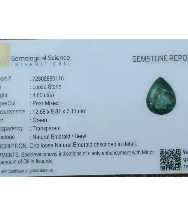 4.60ct Zambian Emerald Certified By GSI - SMSGEMS 