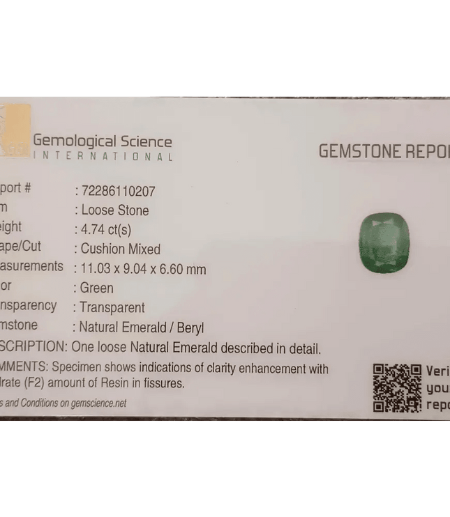GSI Certified 4.74ct Zambian Emerald , 100% Natural Earth Mined Gemstone - SMSGEMS 