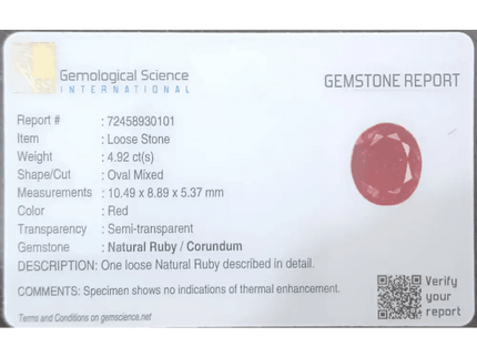 4.92ct Natural Untreated Ruby Stunning Natural Ruby 4.92ct Ruby 4.92ct Untreated Gemstone - SMSGEMS 