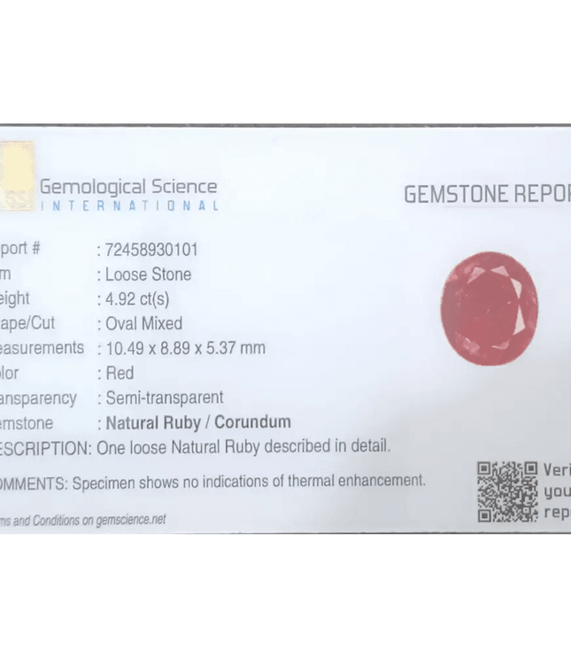 4.92ct Natural Untreated Ruby Stunning Natural Ruby 4.92ct Ruby 4.92ct Untreated Gemstone - SMSGEMS 