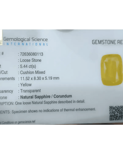 5.44ct Intense Yellow Ceylon Sapphire GSI Certified - SMSGEMS 